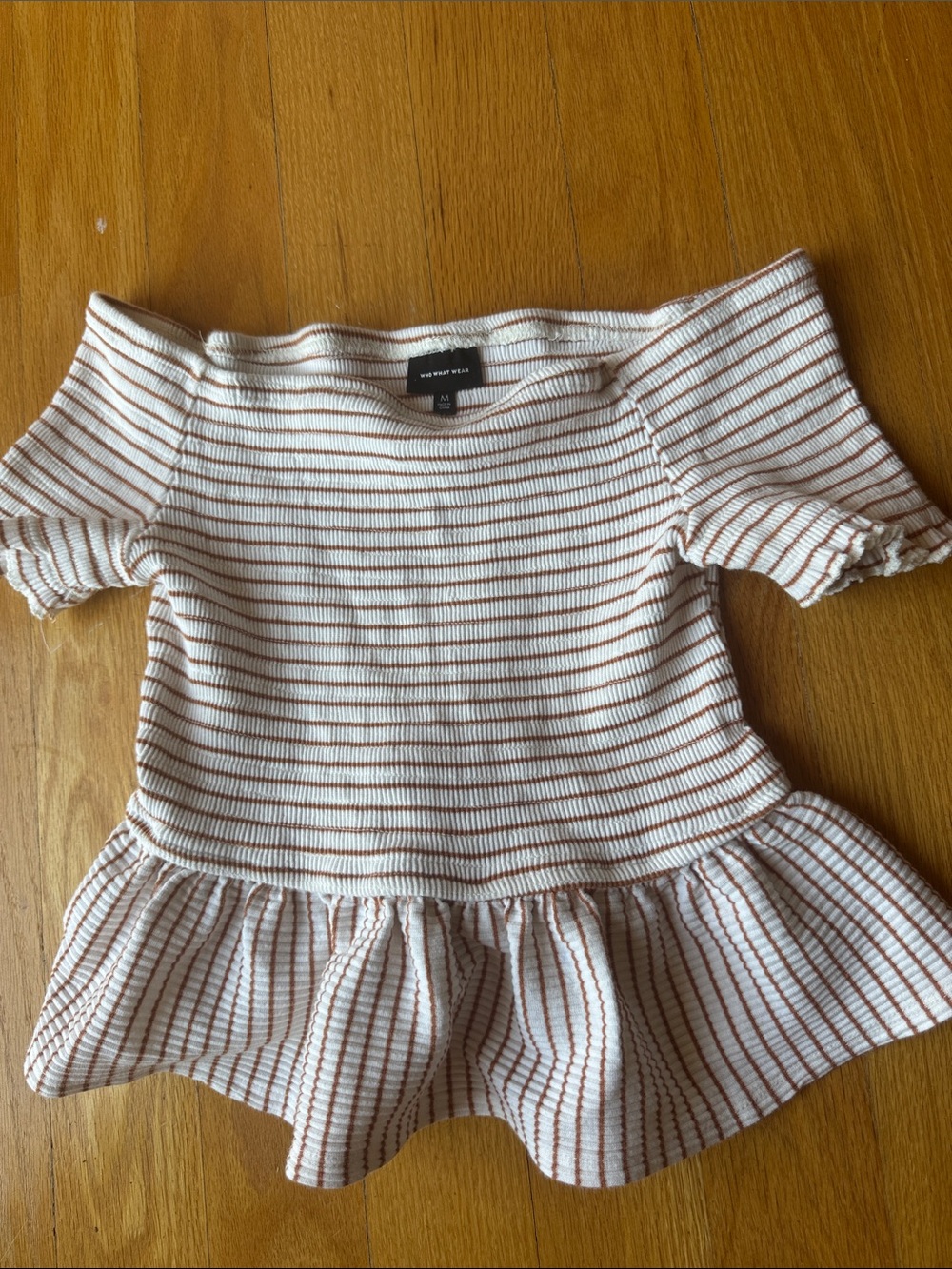 Striped Off-Shoulder Ruffle Top in Cream & Rust - Picture 2 of 3